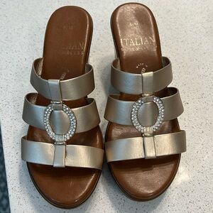 Italian shoemaker gold jewel wedges